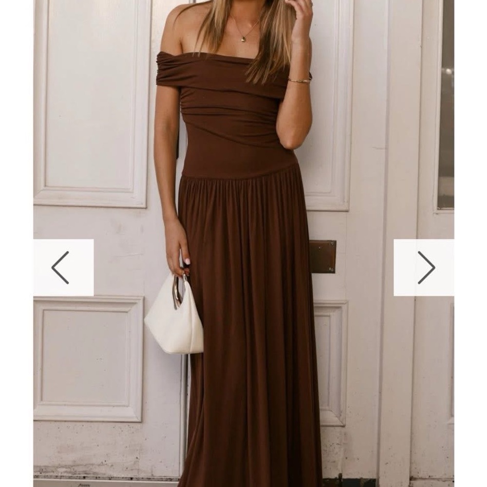 Sky to Moon Brown Off-Shoulder Maxi Dress